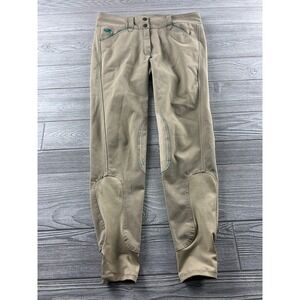 Piper SmartPak Tan Knee Patch Breeches Green Contrast Stitching 28L